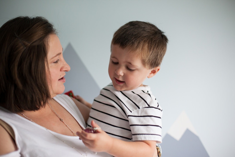 Mom holds little boy in kids portraits in Raleigh NC